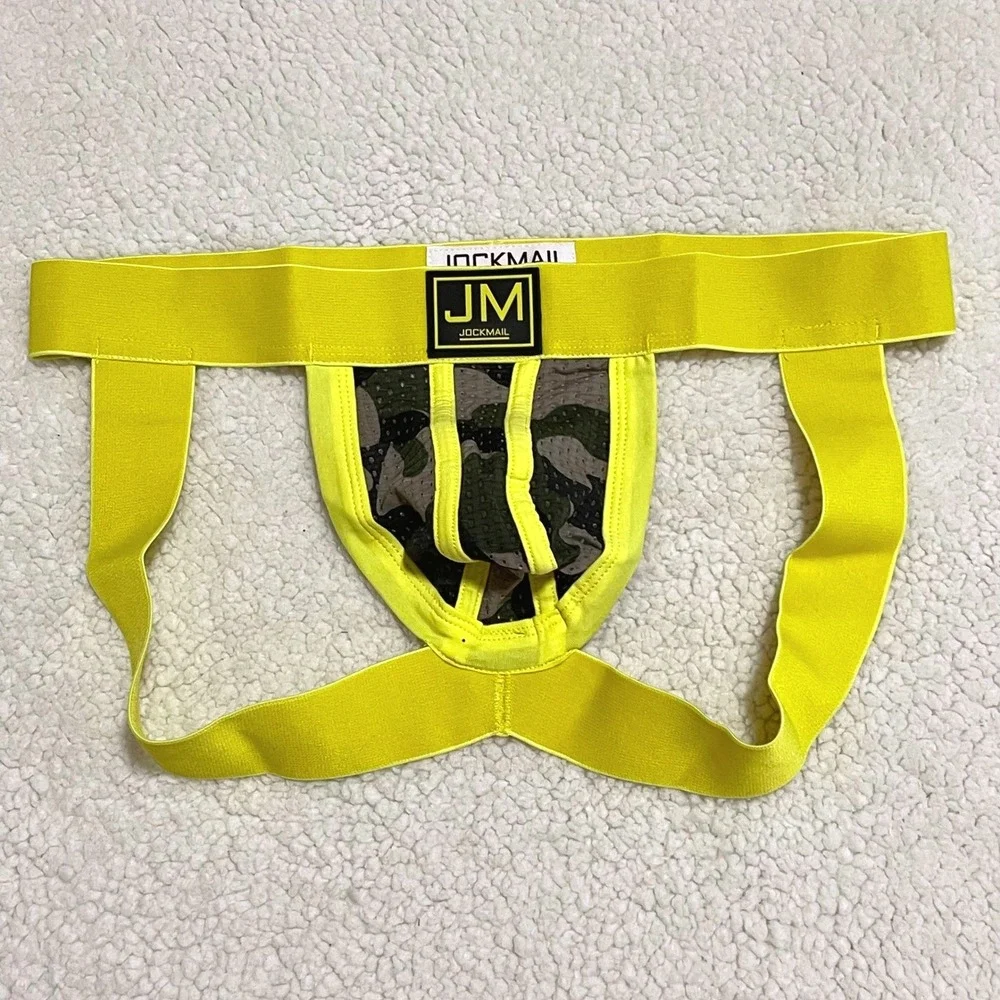 Jockmail Medium (27-30) Mens Camo Mesh Jockstrap Yellow Athletic Underwear JM233